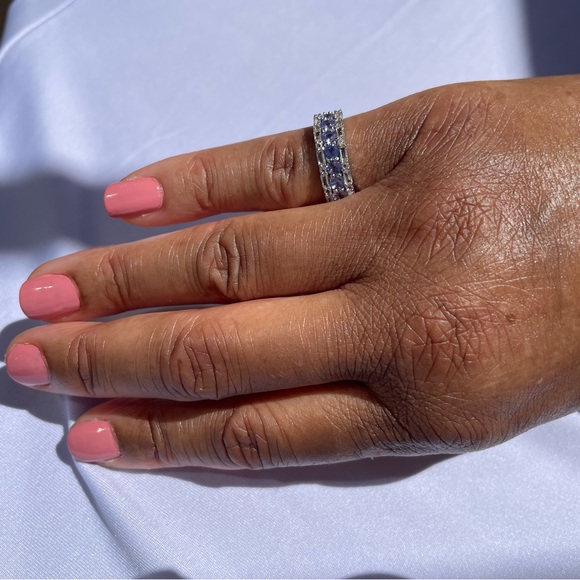 Sterling Silver Tanzanite and White Zircon Gemstone Band Ring Size 7 - Picture 11 of 12